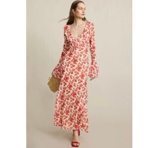 Sister New York Red Floral Shellona maxi Dress long sleeve Size Medium